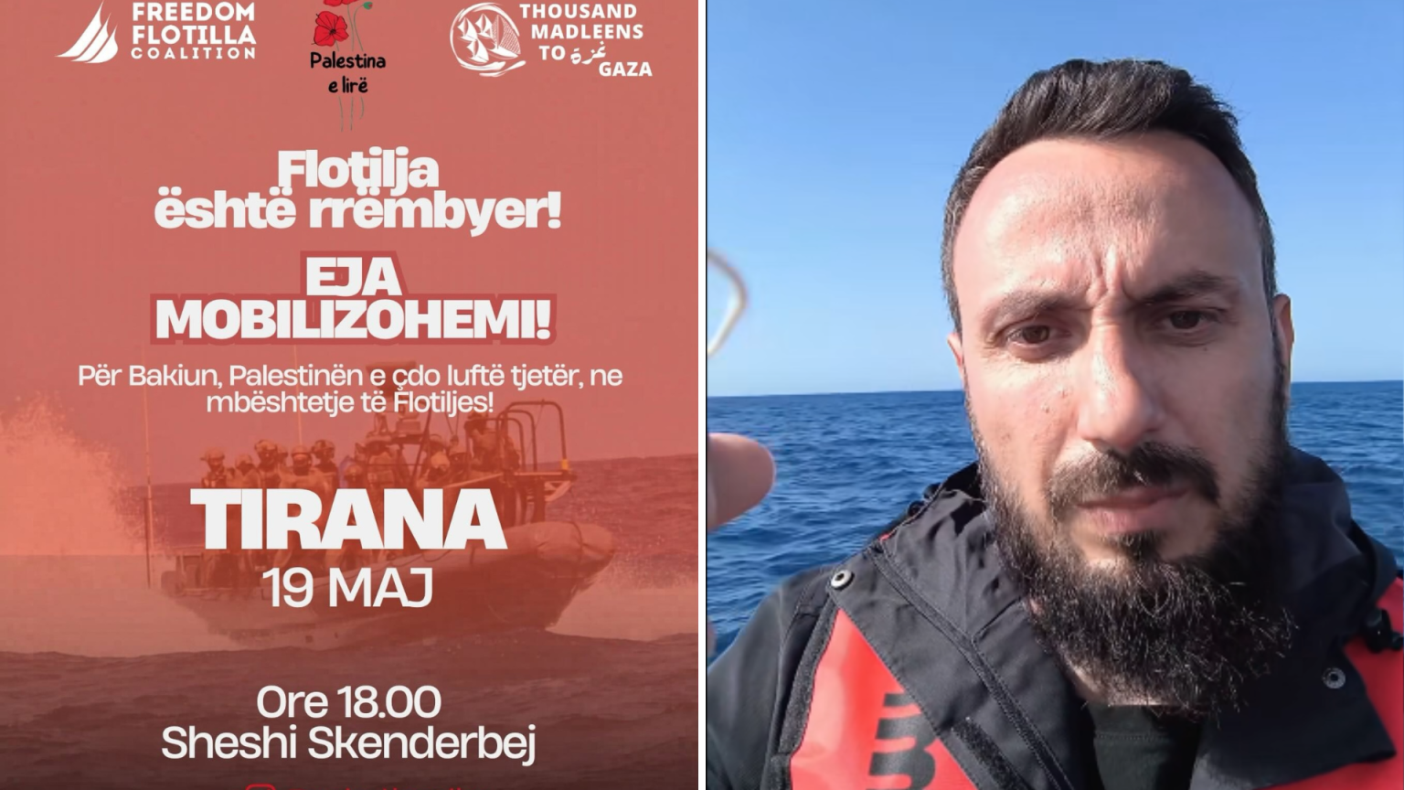 "Flotilja është rrëmbyer": Arrestohet aktivisti shqiptar Baki Goxhaj, thirret protestë në Tiranë në mbështetje të Gazës